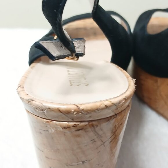 Stuart Weitzman Riveria Platform Wedge Suede Sandals Black Size 8.5 - Picture 5 of 10
